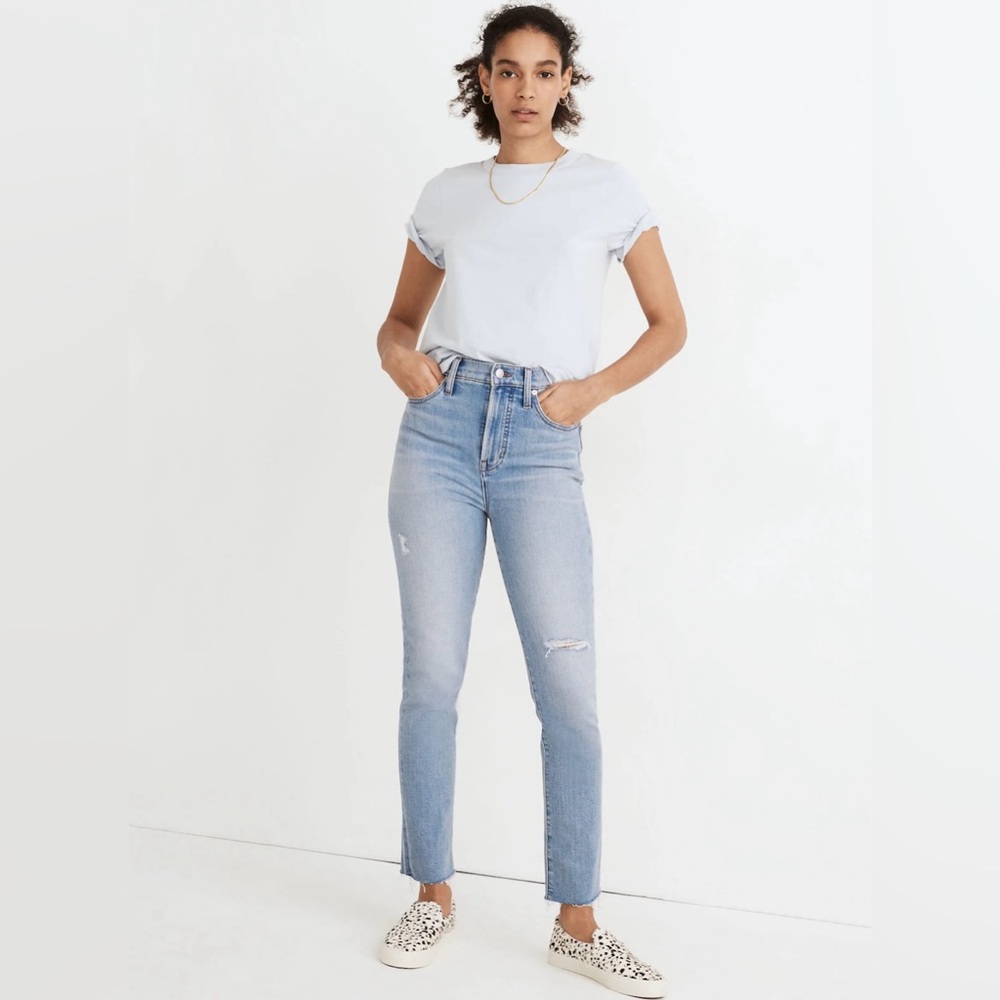 Madewell The Perfect Vintage Jeans Light Wash Distressed Straight Leg 27 Petite